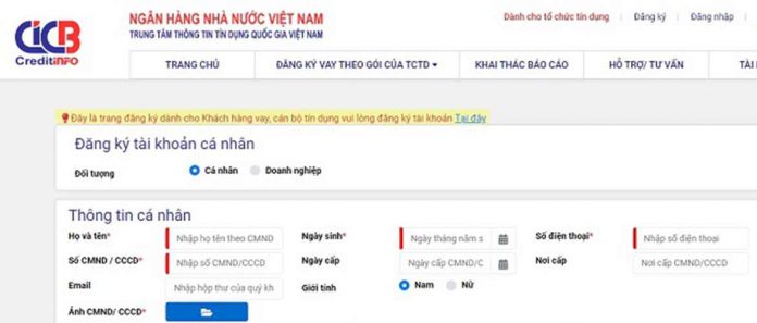 Kiếm tra lịch sử tín dụng cá nhân online trên trang web của CIC